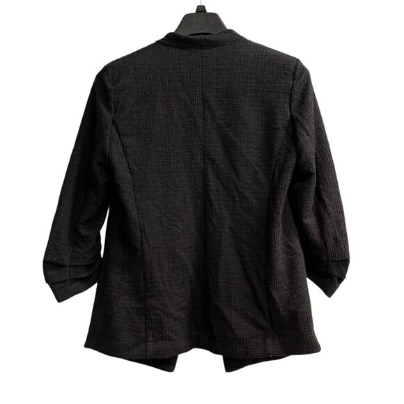 Rachel Zoe Blazer Womens M Black Textured Knit Jacket Ruched Sleeves Open Front - Picture 2 of 7